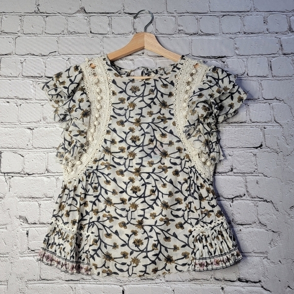 Sea New York Khloe Crema Print Crochet Accent Cotton Blend Blouse Size XS/S? - Picture 1 of 10